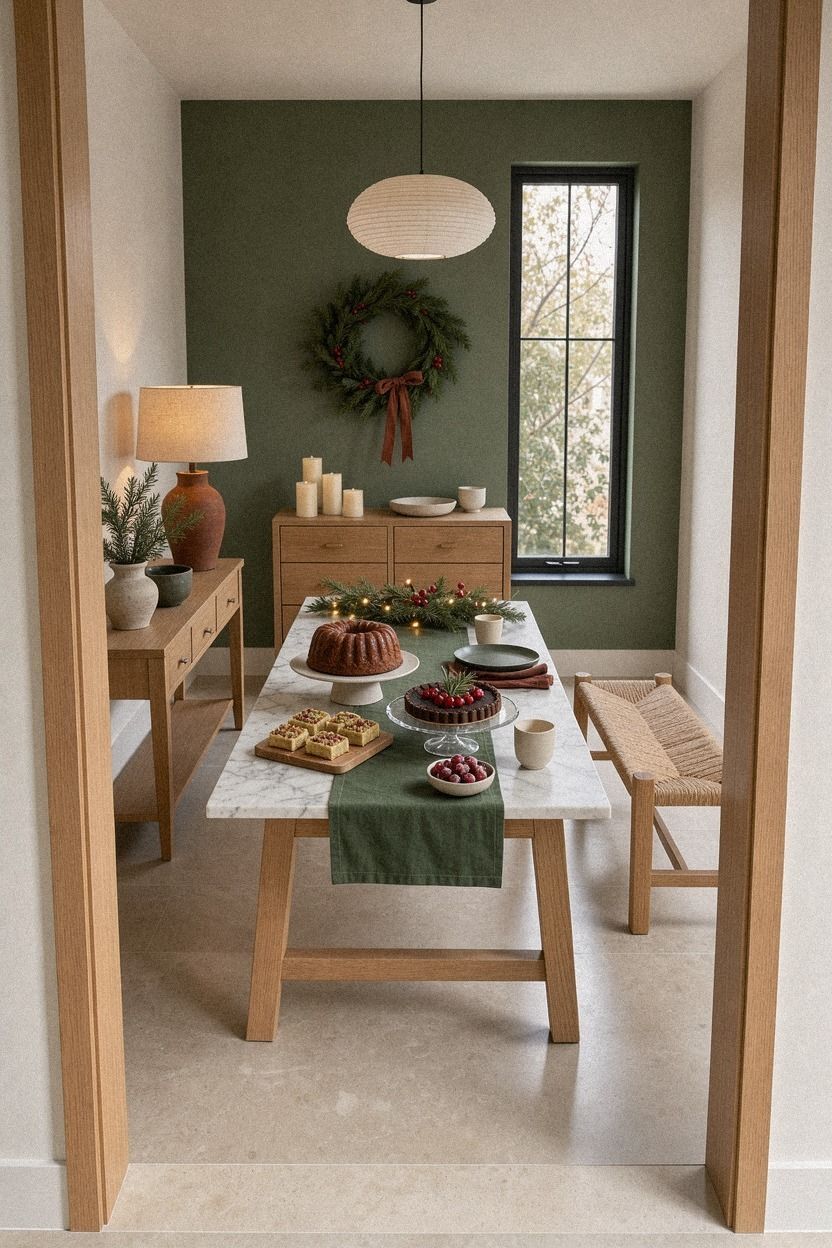 Finish with a quiet red-and-green dessert table