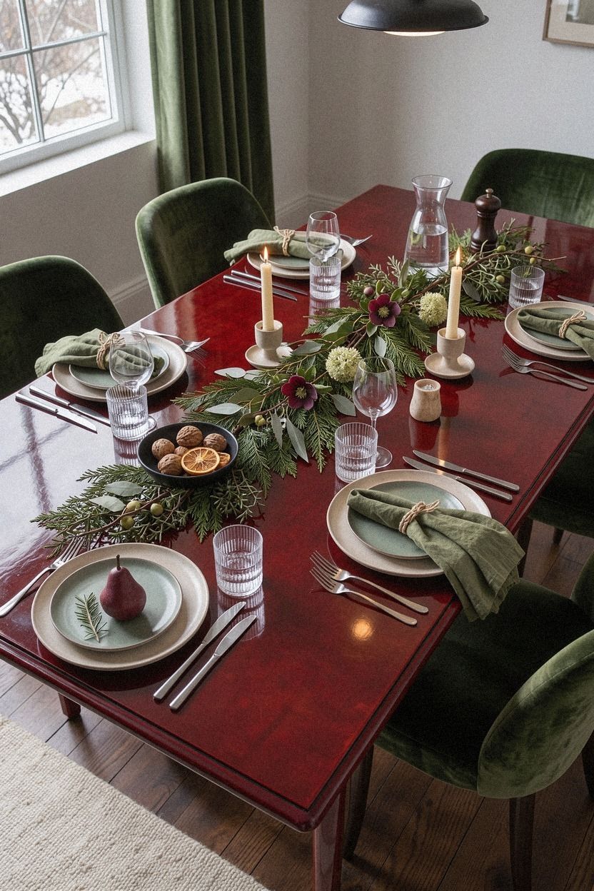 Red lacquer meets soft green velvet