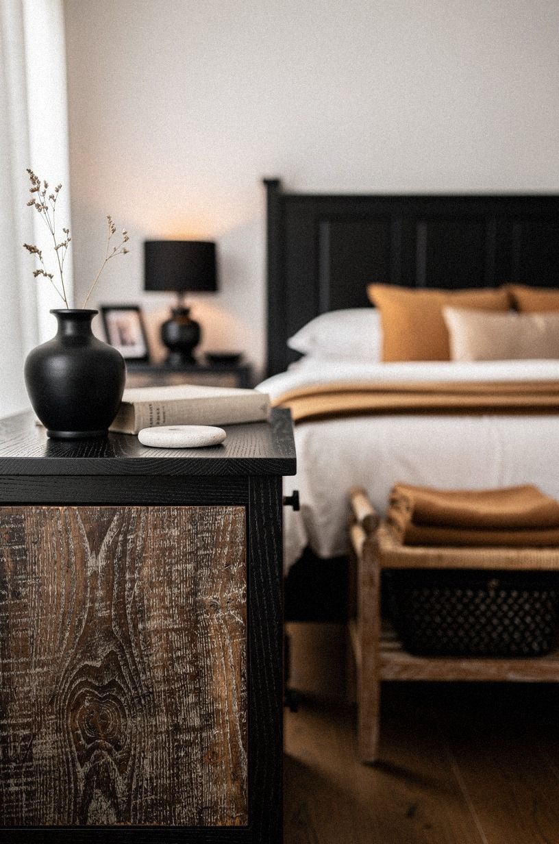 Build the Two-Wood Rule for a Romantic Black Bedroom