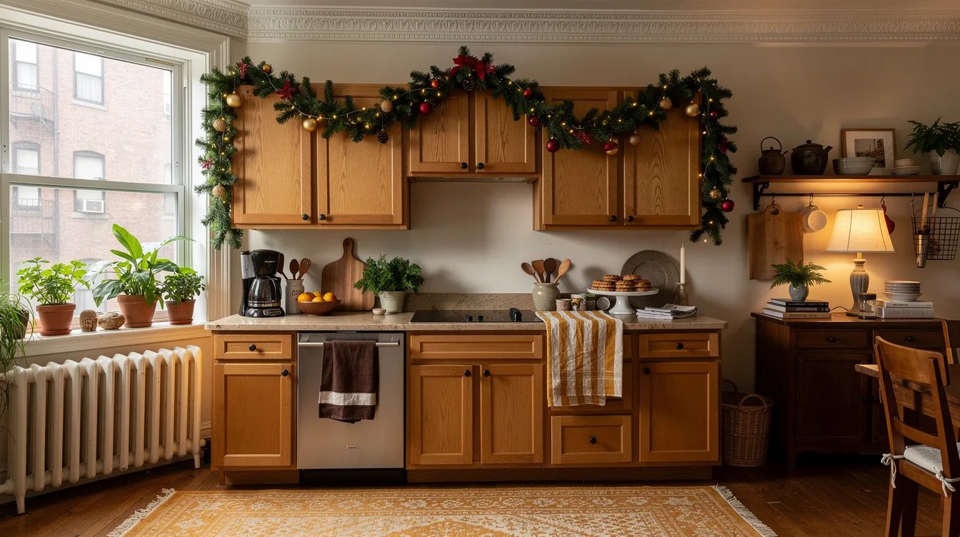 Hang a Garland Along the Cabinet Top