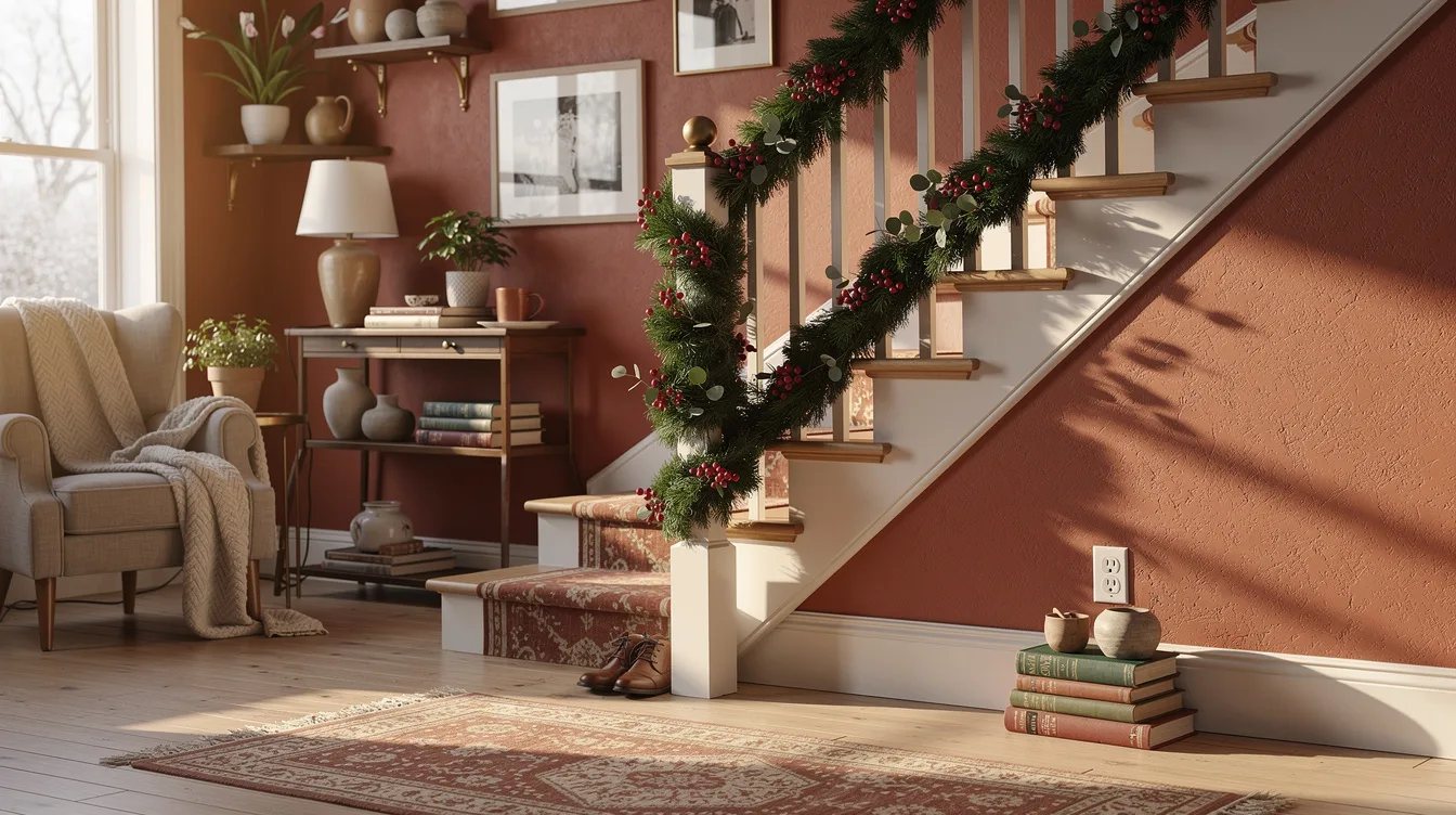 Wrap Berry Greenery Around the Balusters