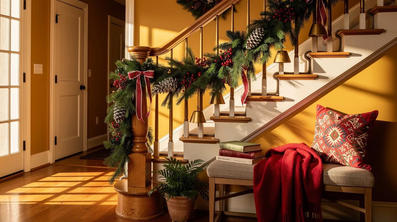 No Nails Needed: 12 Christmas Staircase Garland Ideas That Look Custom