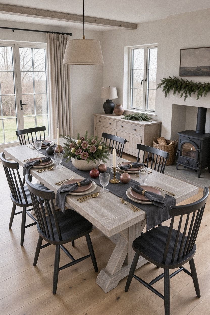 Anchor Christmas Farmhouse Tablescapes With a Stoneware Center