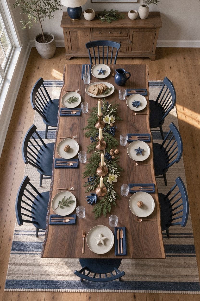 Mix the Three-Height Light Stack for Rustic Christmas Table Settings