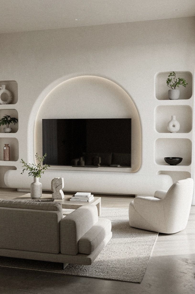 16 Curved Media Wall Designs That Soften a Sharp Modern Living Room