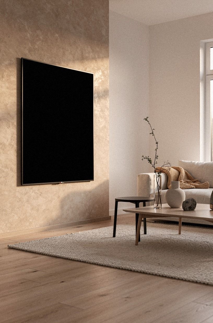 Pair a black screen with warm plaster