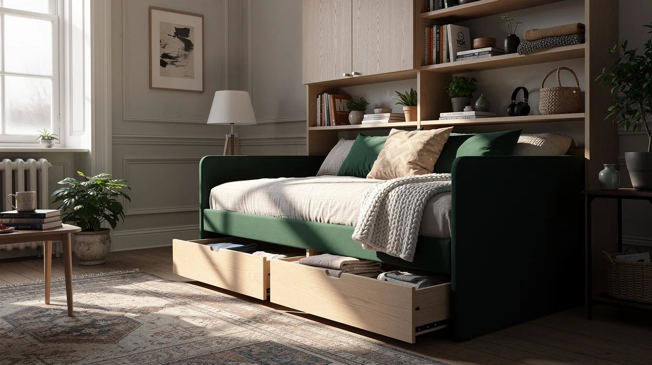 Use a Twin Daybed as the Storage Wall