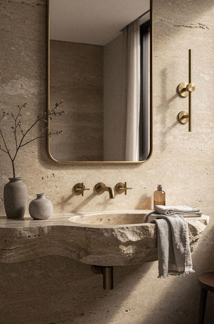 Mix aged brass with stone texture
