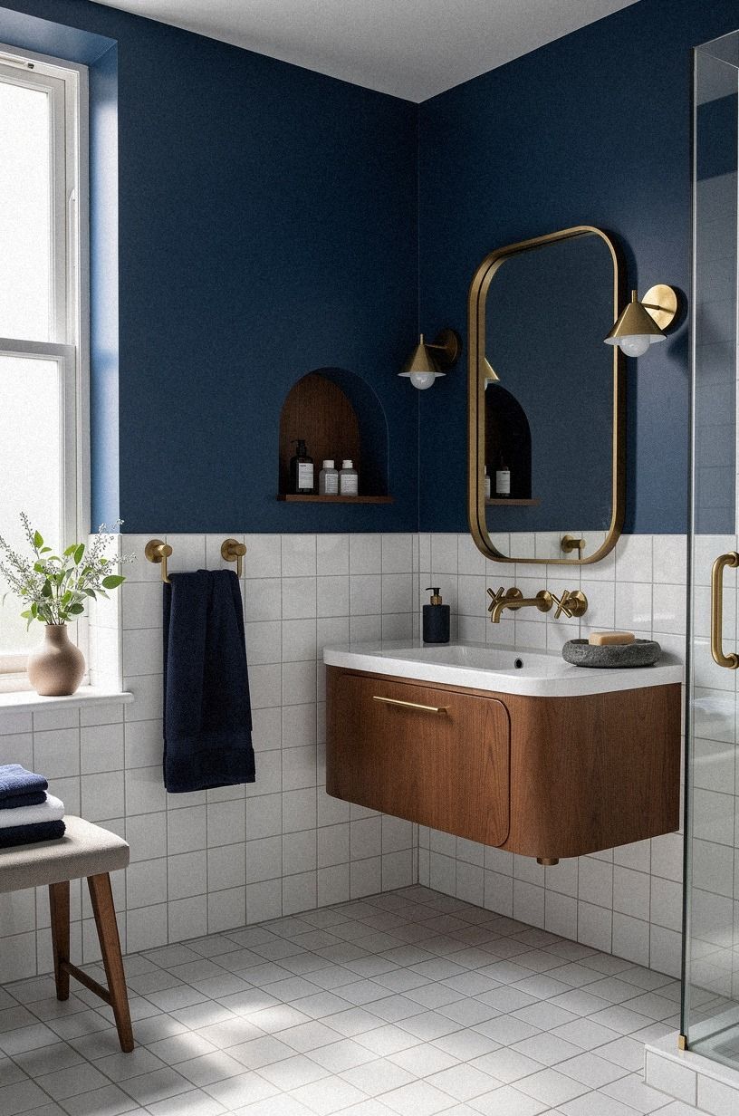Paint above the tile in Hague Blue