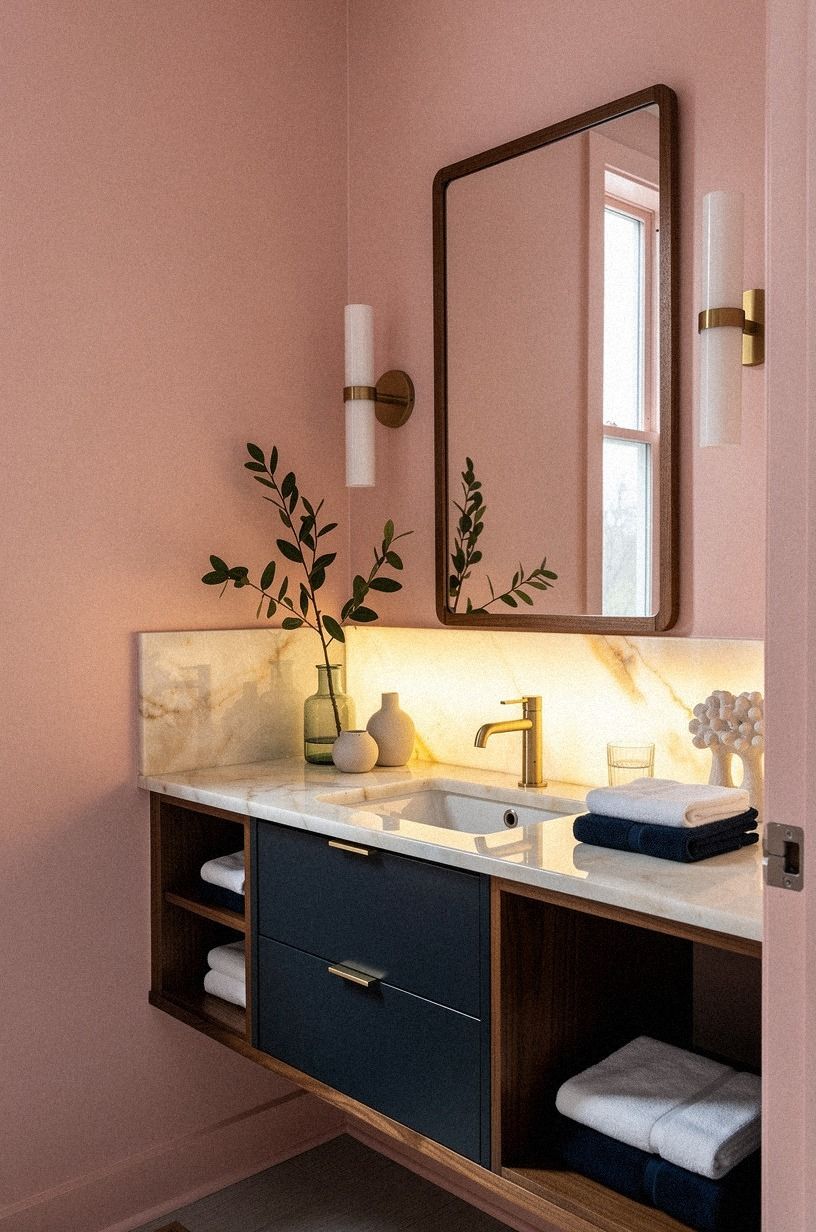 Paint a Vintage Pink Powder Room with Benjamin Moore Chestertown Buff
