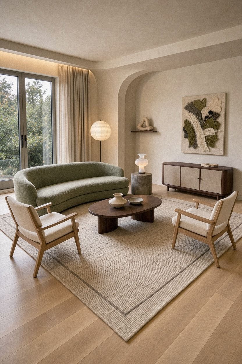 Build the Two-Wood Balance Around a Neutral Rug