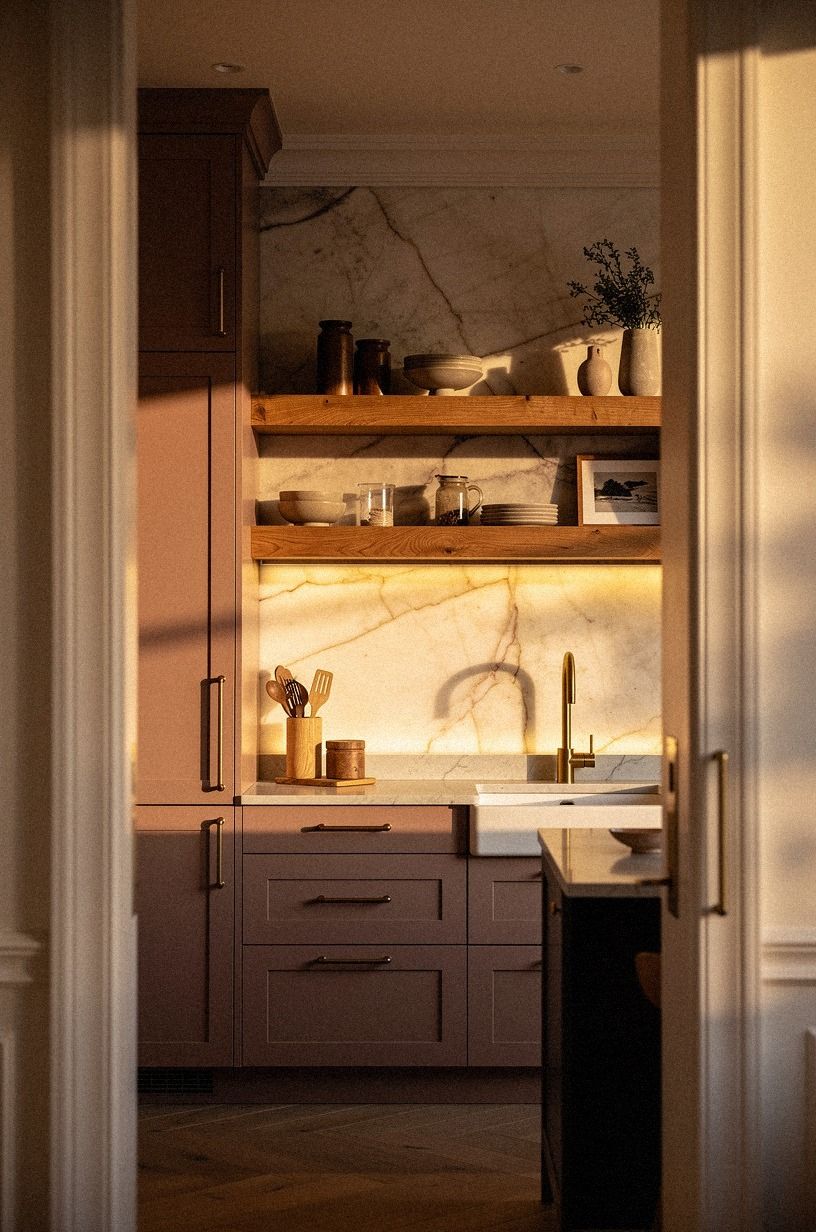 Float a Chunky Oak Shelf Above the Prep Zone