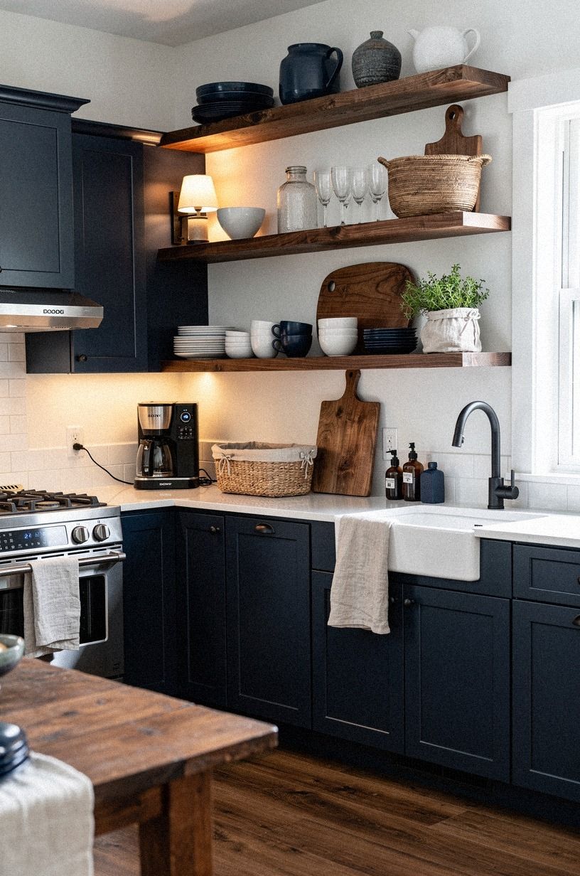 Swap Upper Cabinets for Cottage Kitchen Open Shelves