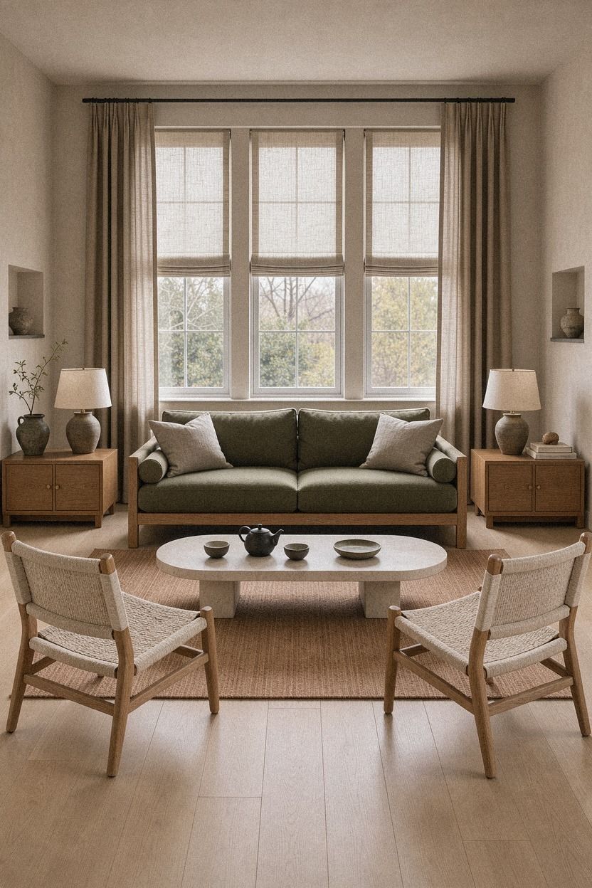 Mix fixed panels with Roman shades