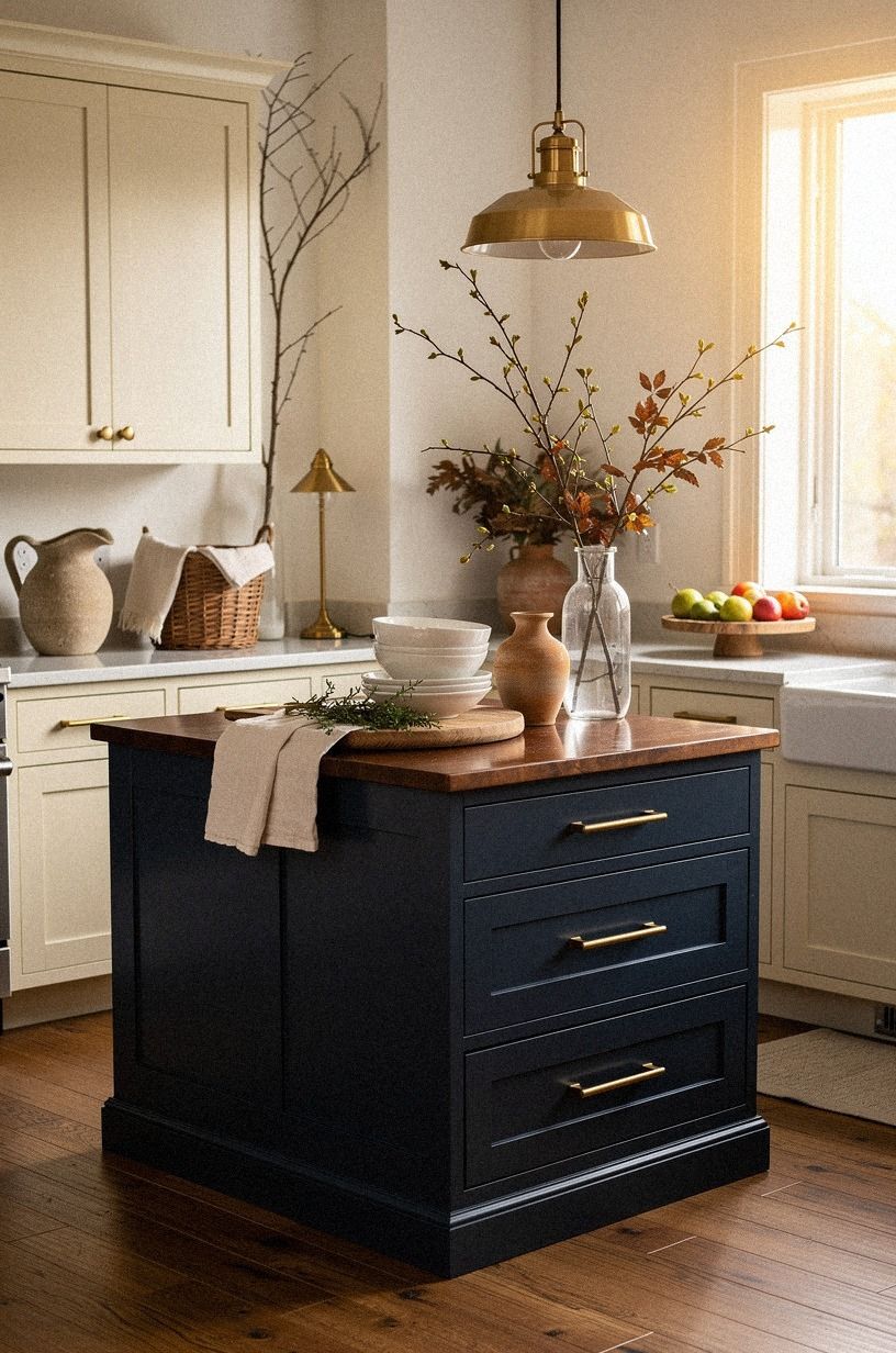 Layer Three Heights Around a Farmhouse Kitchen Island