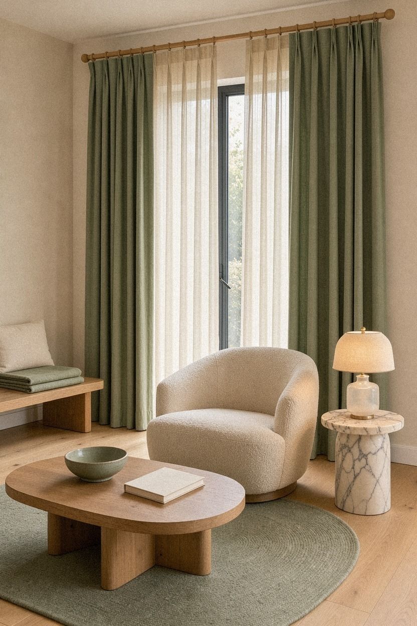 Layer sheer panels beneath heavier drapes