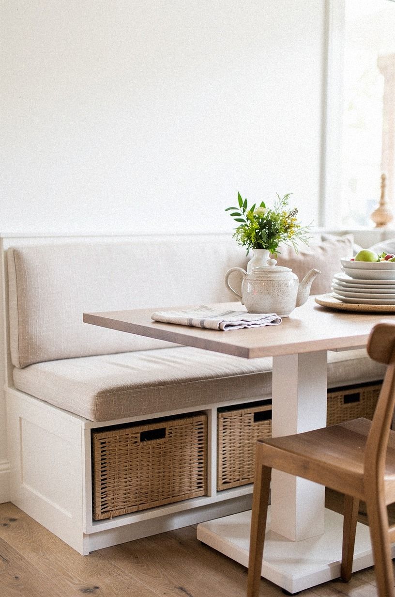Hide Bins Under a Banquet Nook With Cane Doors