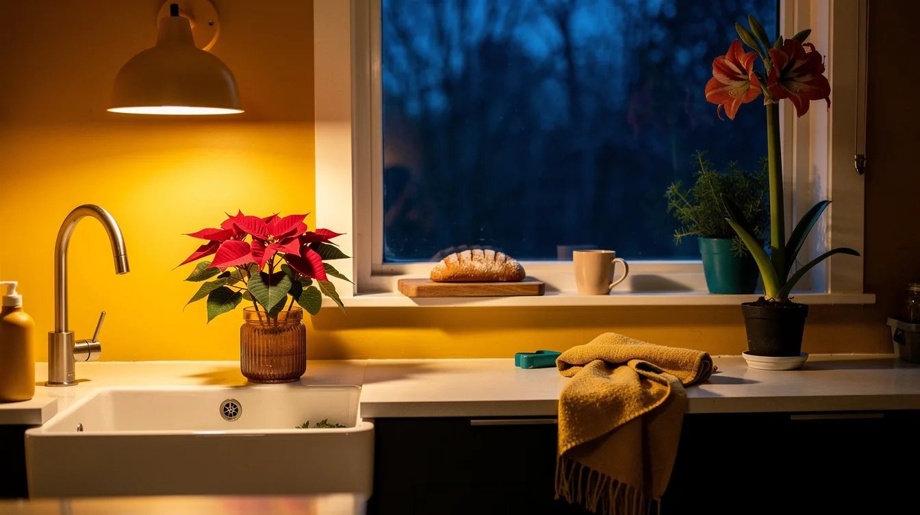 Small Kitchen Feeling Bare? Poinsettias and Amaryllis Add Height for $5