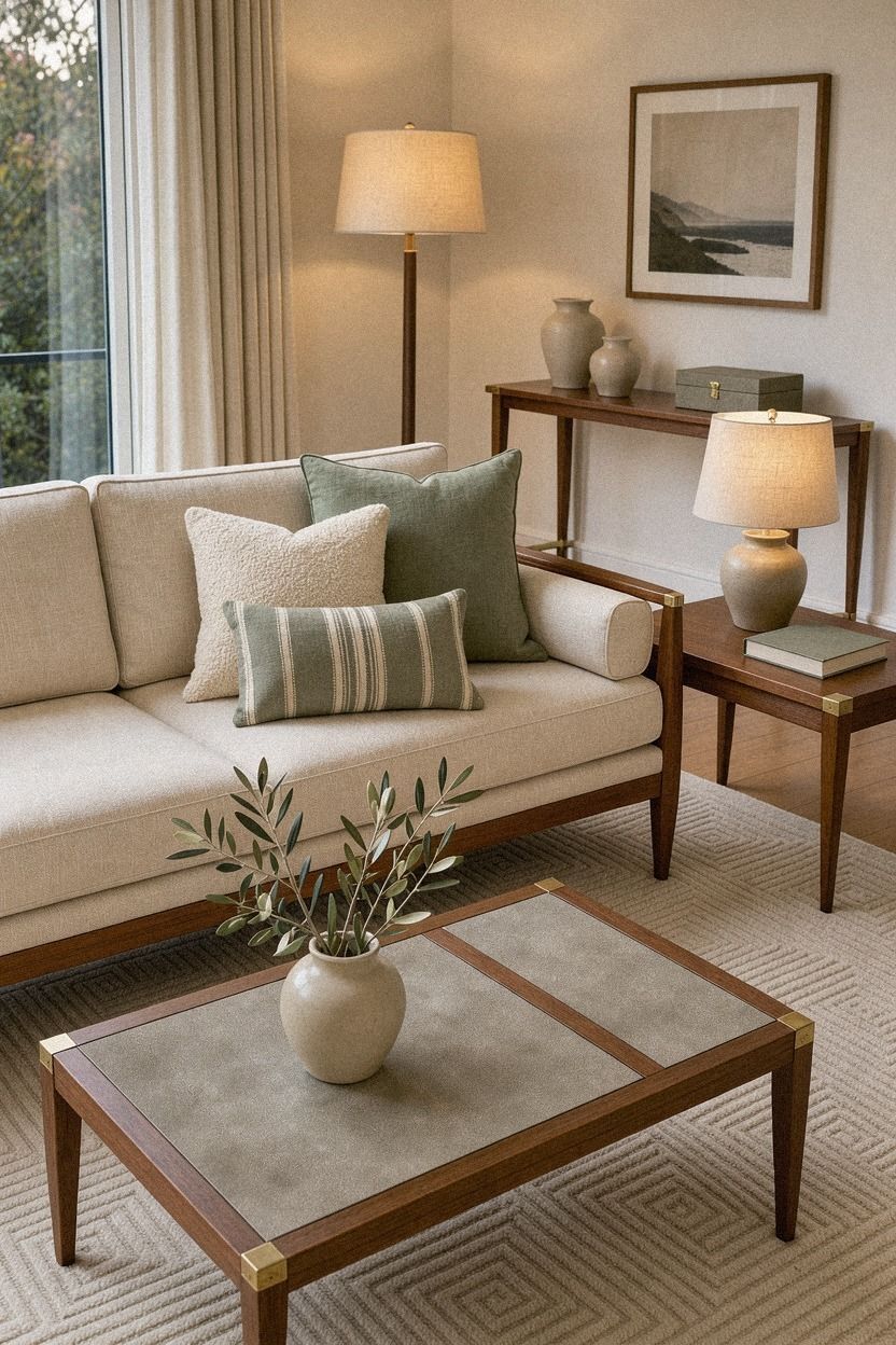 Layer a Three-Pillow Sofa Throw Pillow Arrangement