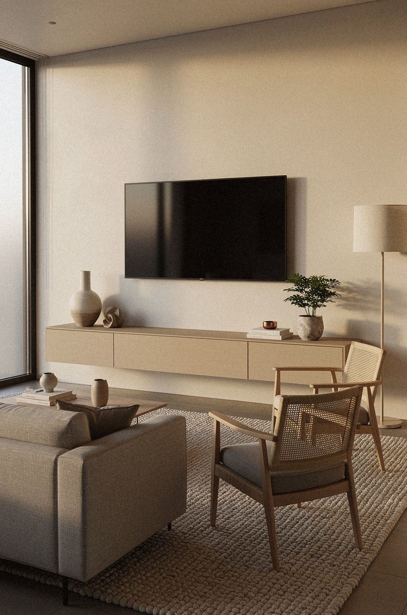 Anchor the wall with a wool rug