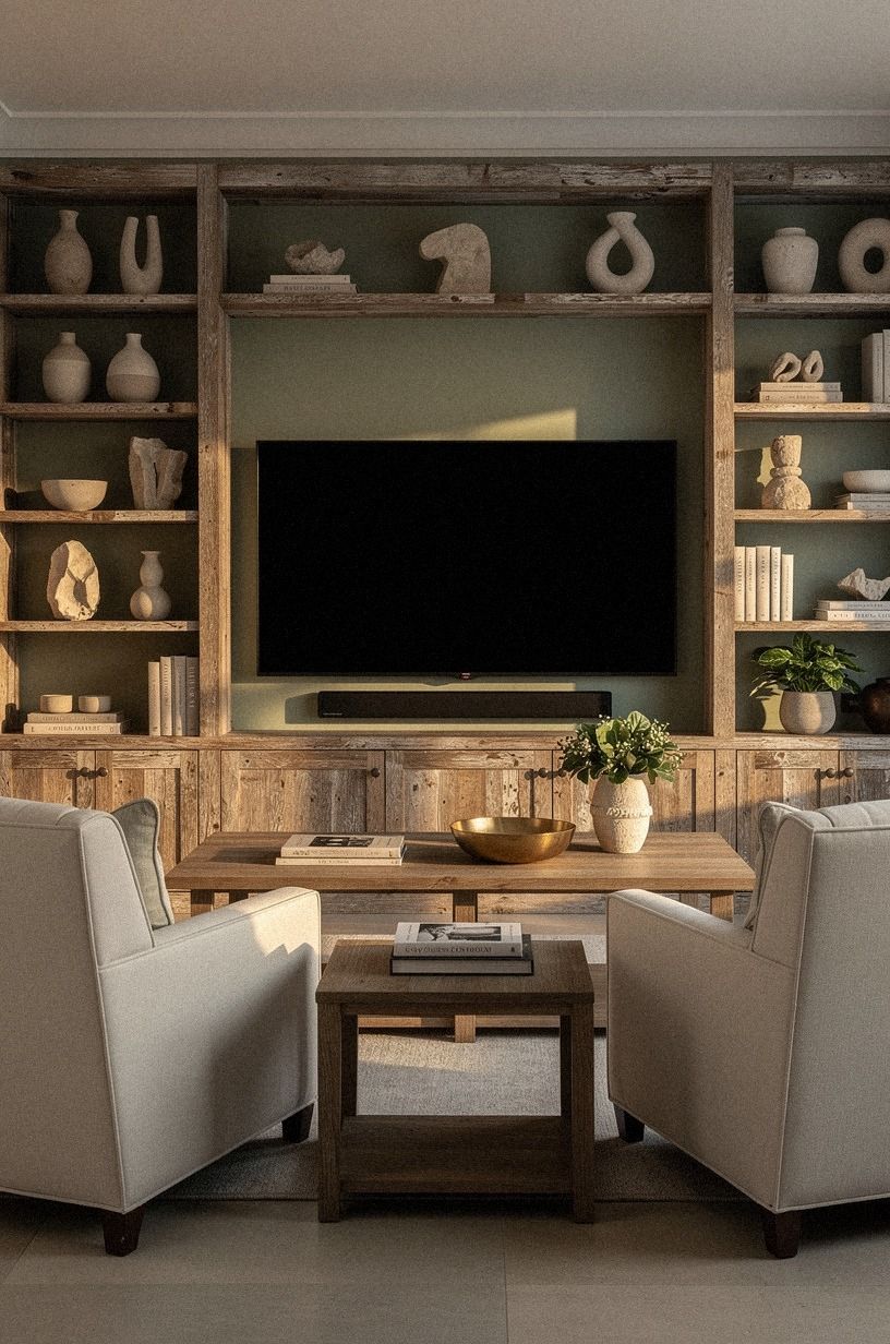 Frame the screen with open shelving