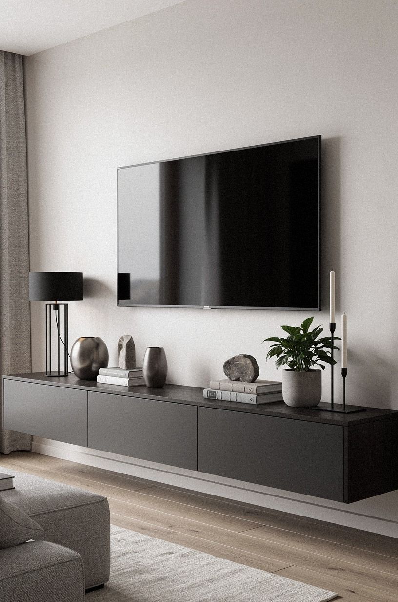 Swap the bulky stand for a wall-mounted media cabinet