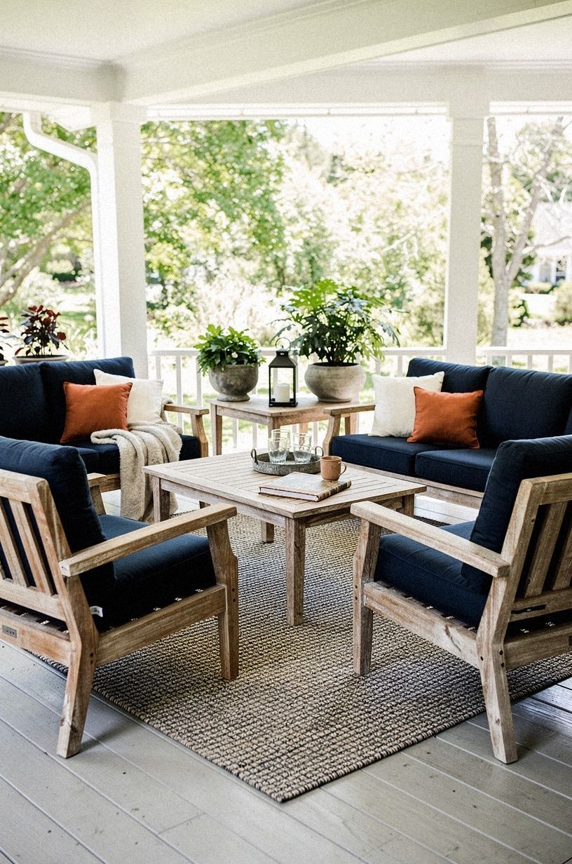 Layer a polypropylene rug under the seating