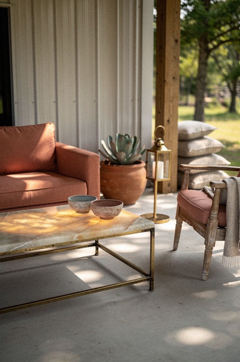 Mix barndominium porch furniture with old pieces