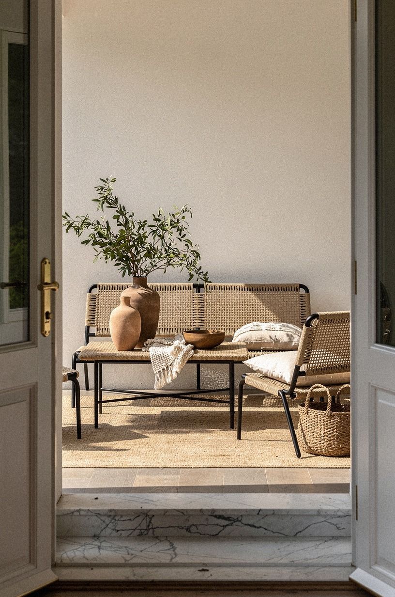 Swap deep chairs for compact woven seats