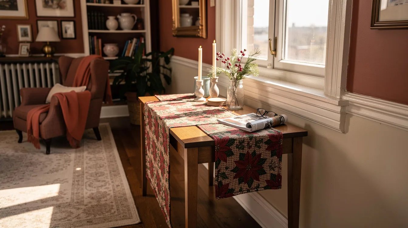Reserve the Short Poinsettia Runner for Small Tables