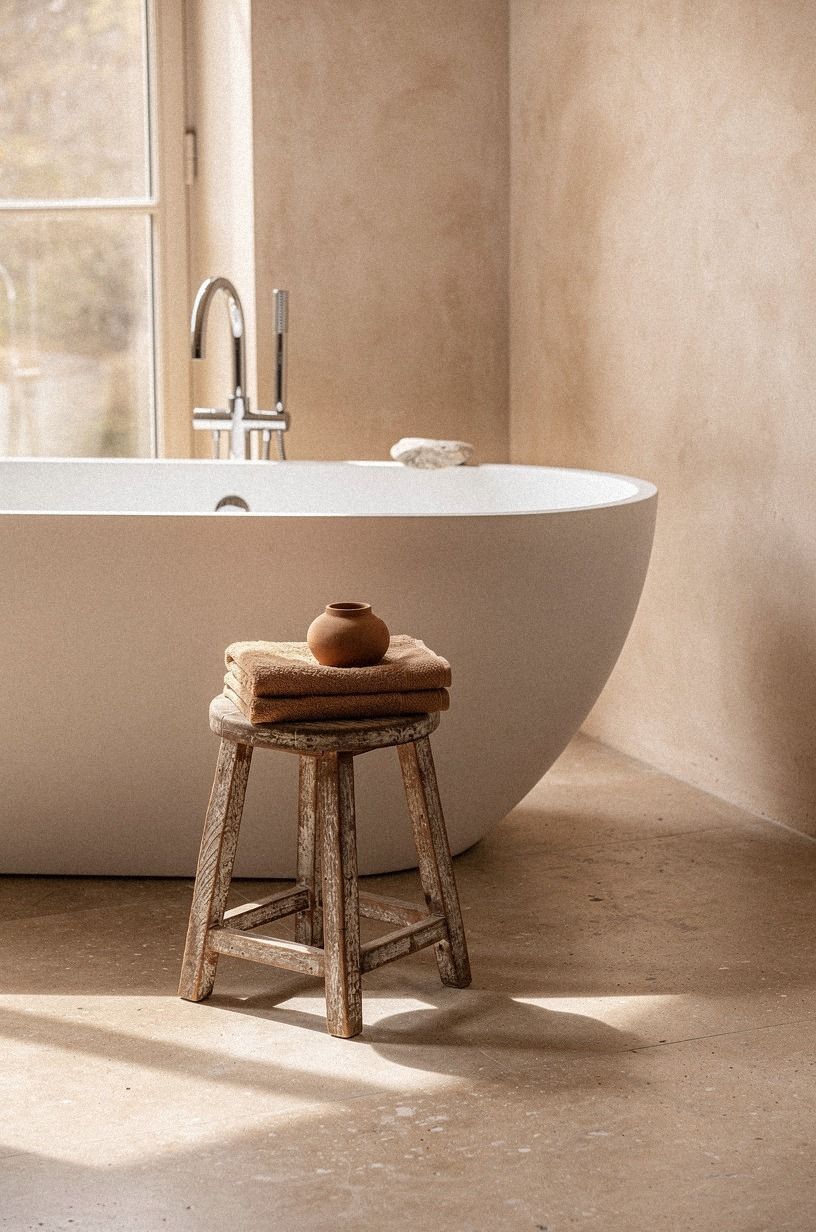 Anchor the Tub With a Soft Mineral Palette