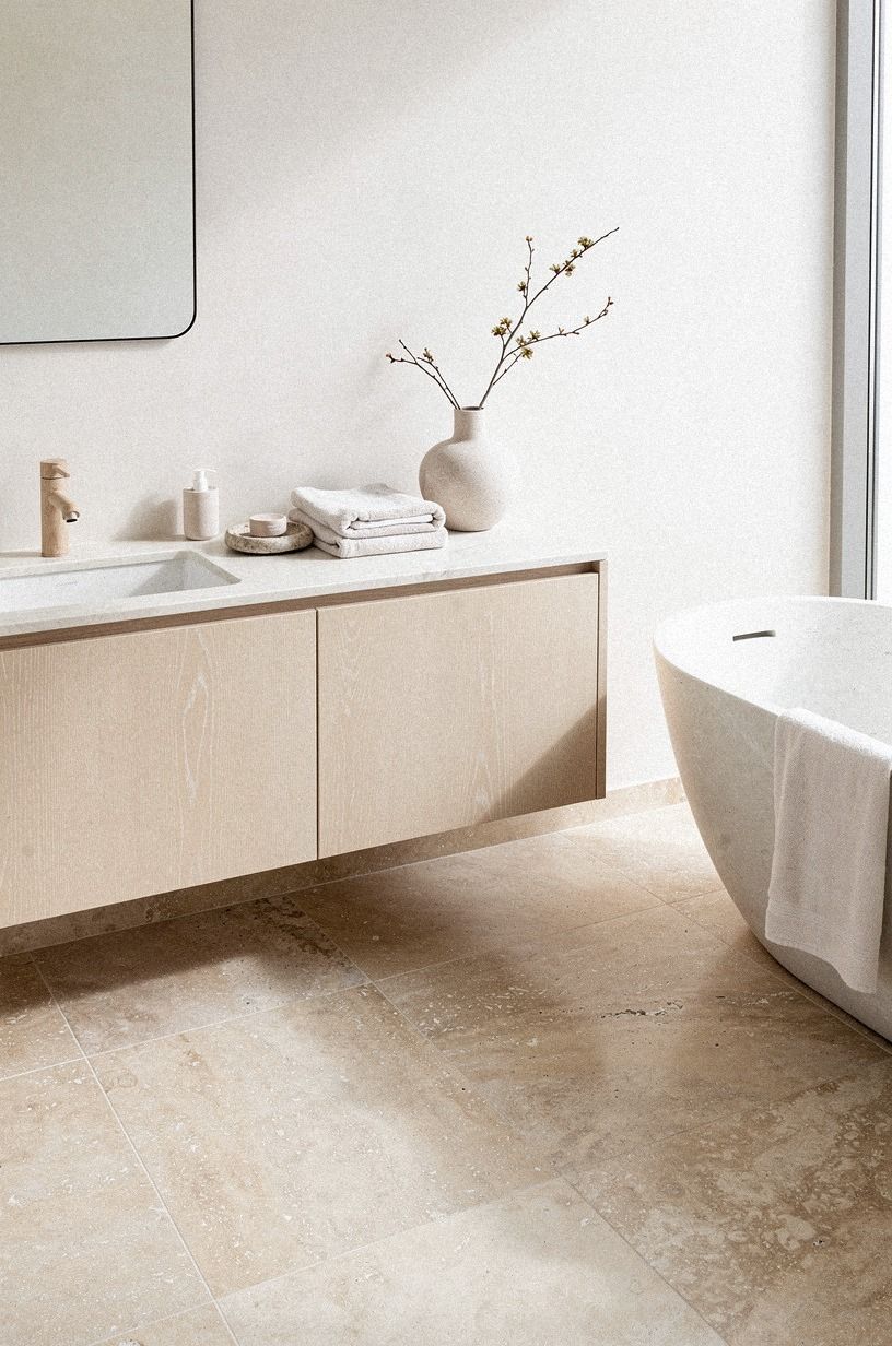 Mix Travertine With Cerused White Oak